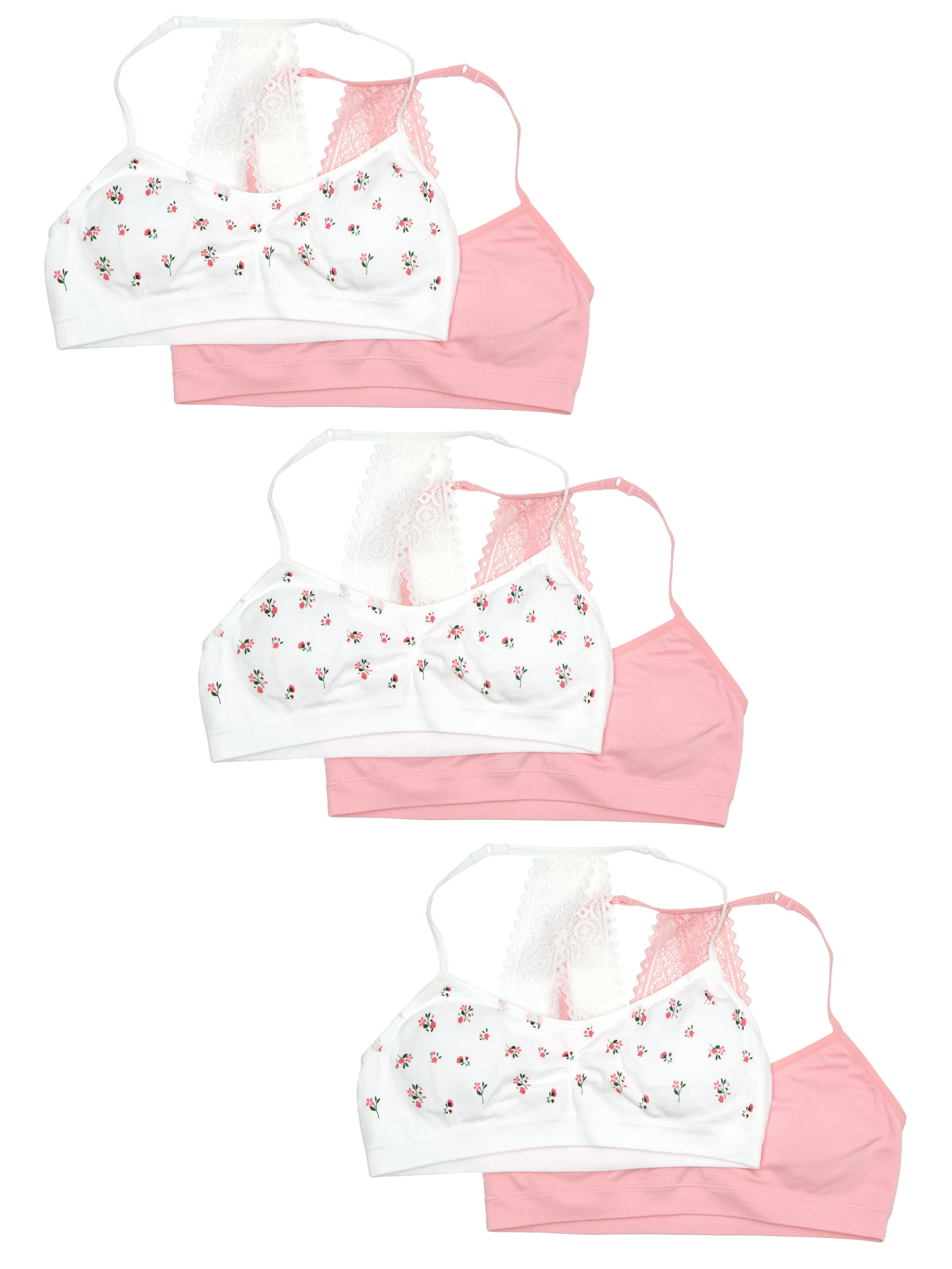 Wonder Nation Girls Seamless Lace Bralette Bra, 6-Pack, Sizes S-XXL